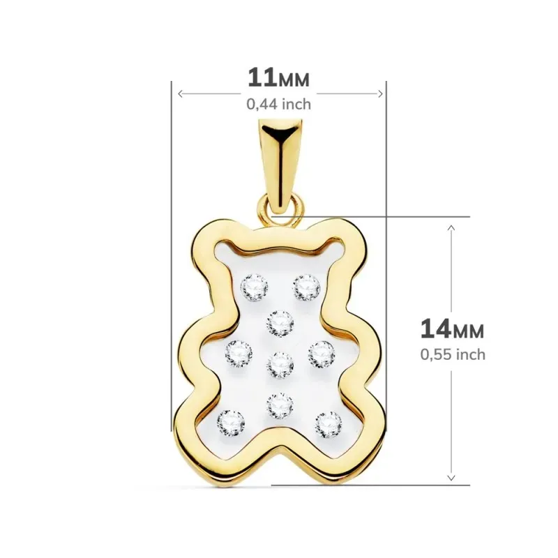 Colgante oro 18k osito airshine 14mm. fondo membrana transparente circonitas cerco liso
