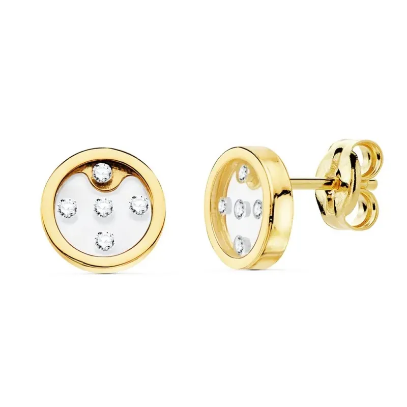 Pendientes oro 18k círculo airshine 8mm. fondo membrana transparente circonitas cerco liso presión