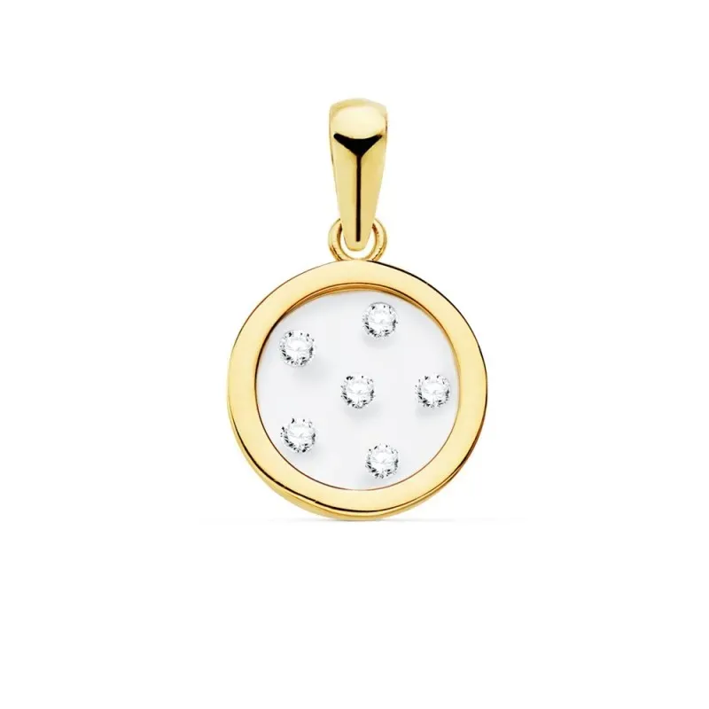 Colgante oro 18k círculo airshine 11mm. fondo membrana transparente circonitas cerco liso