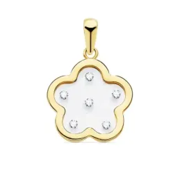Colgante oro 18k flor airshine 14mm. fondo membrana transparente circonitas cerco liso