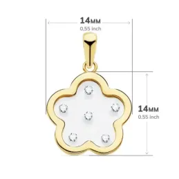 Colgante oro 18k flor airshine 14mm. fondo membrana transparente circonitas cerco liso