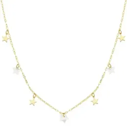 Gargantilla oro 18k cadena 40cm. forzada estrellas 5.5mm. lisas y nácar colgando cierre reasa