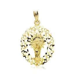 Medalla oro 18k Virgen del Pilar 28mm. calada orla detalles tallados