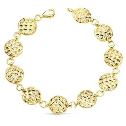 Pulsera oro 18k articulada 20.5cm. eslabones redondos calados tallados cierre mosquetón