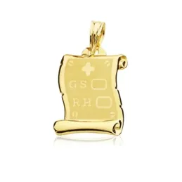 Colgante oro 9k pergamino 19mm. liso G.S. R.H. grupo sanguíneo cruz