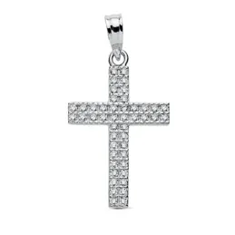 Colgante oro blanco 9k cruz 19mm. detalle circonitas