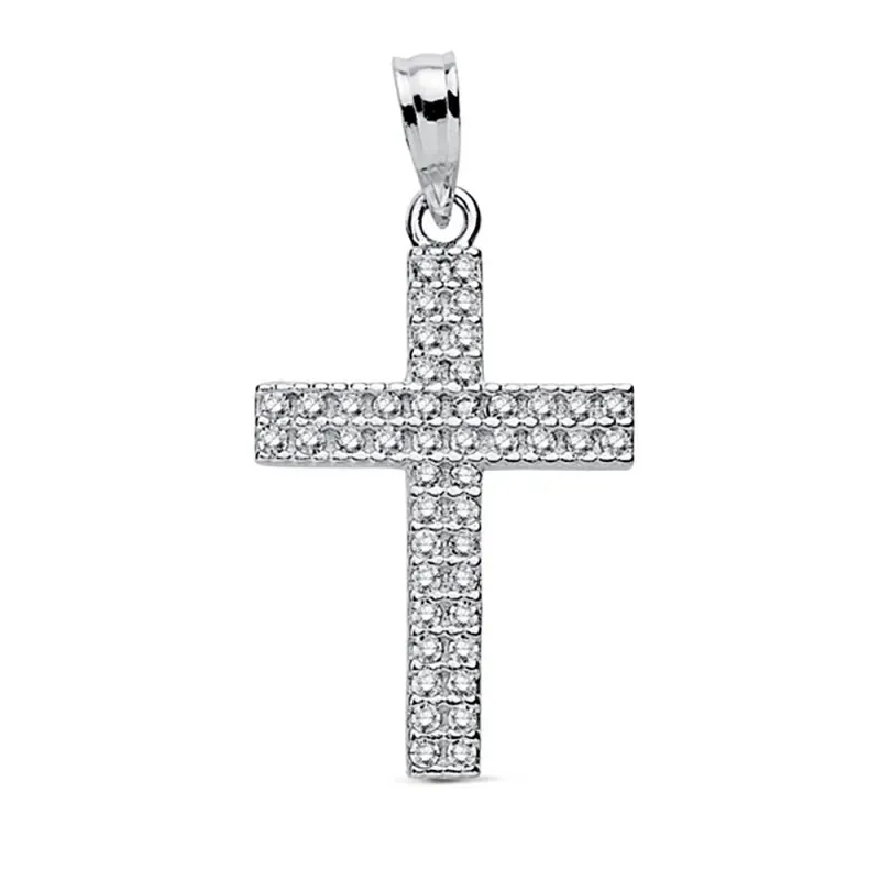 Colgante oro blanco 9k cruz 19mm. detalle circonitas