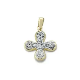 Colgante oro bicolor 9k cruz 17mm. centro circonitas cerco liso