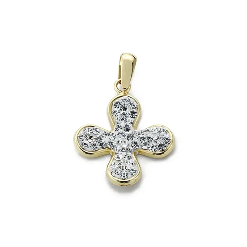Colgante oro bicolor 9k cruz 17mm. centro circonitas cerco liso