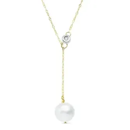 Gargantilla oro 18k cadena forzada diamantada 45cm. perla 12mm. chatón diamante 0.020ct. brillante
