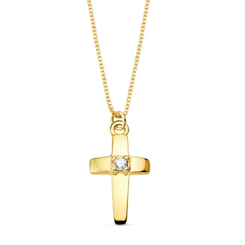 Gargantilla oro 18k cadena veneciana 45cm. cruz 12mm centro diamante brillante 0.015ct. cierre reasa