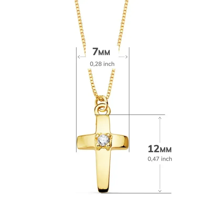 Gargantilla oro 18k cadena veneciana 45cm. cruz 12mm centro diamante brillante 0.015ct. cierre reasa