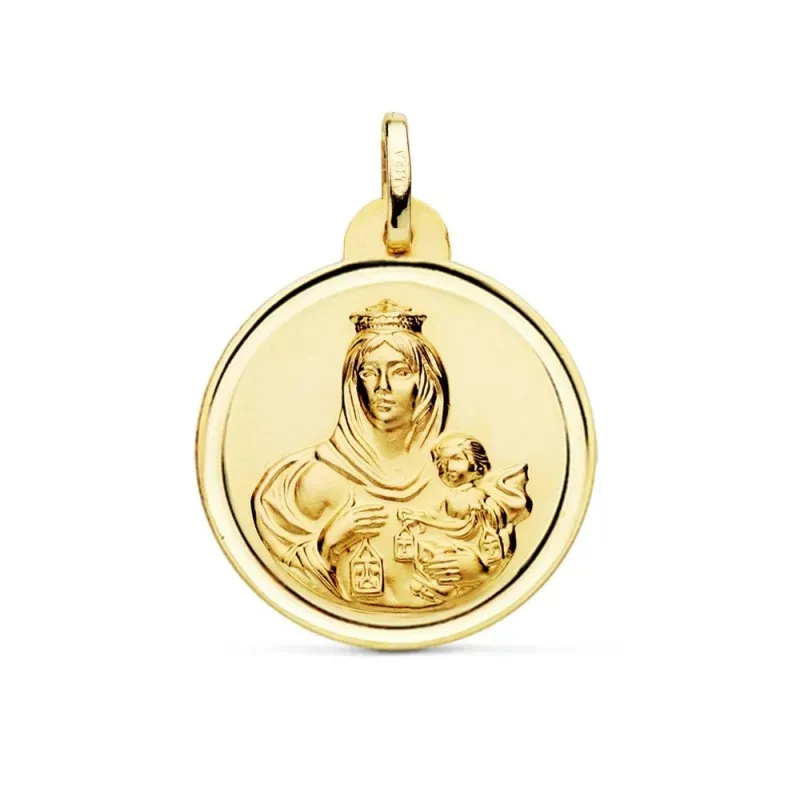 Medalla oro 18k Virgen del Carmen 24mm. lisa bisel