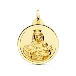 Medalla oro 18k Virgen del Carmen 26mm. lisa bisel