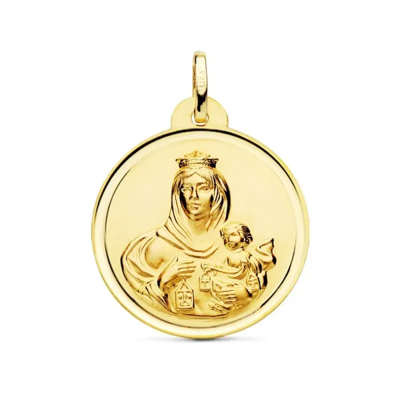 Medalla oro 18k Virgen del Carmen 26mm. lisa bisel