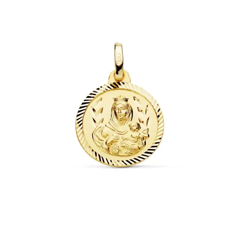 Medalla oro 18k Virgen del Carmen 16mm. bisel tallado hélice