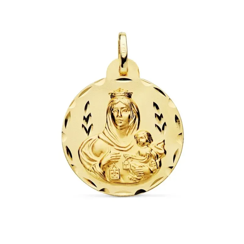 Medalla oro 18k Virgen del Carmen 24mm. detalles tallados cerco