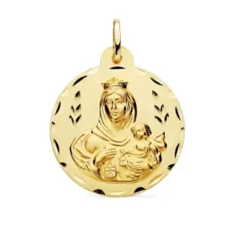 Medalla oro 18k Virgen del Carmen 28mm. detalles tallados cerco