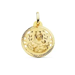 Medalla oro 18k Virgen del Carmen 20mm. detalles calados cerco hélice tallado