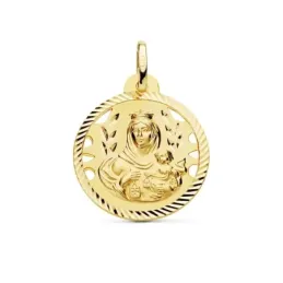 Medalla oro 18k Virgen del Carmen 22mm. detalles calados cerco hélice tallado