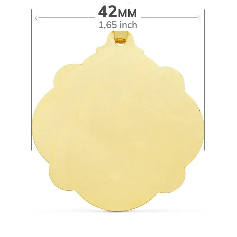 Medalla oro 18k Virgen del Carmen 42mm. forma pandereta detalles tallados