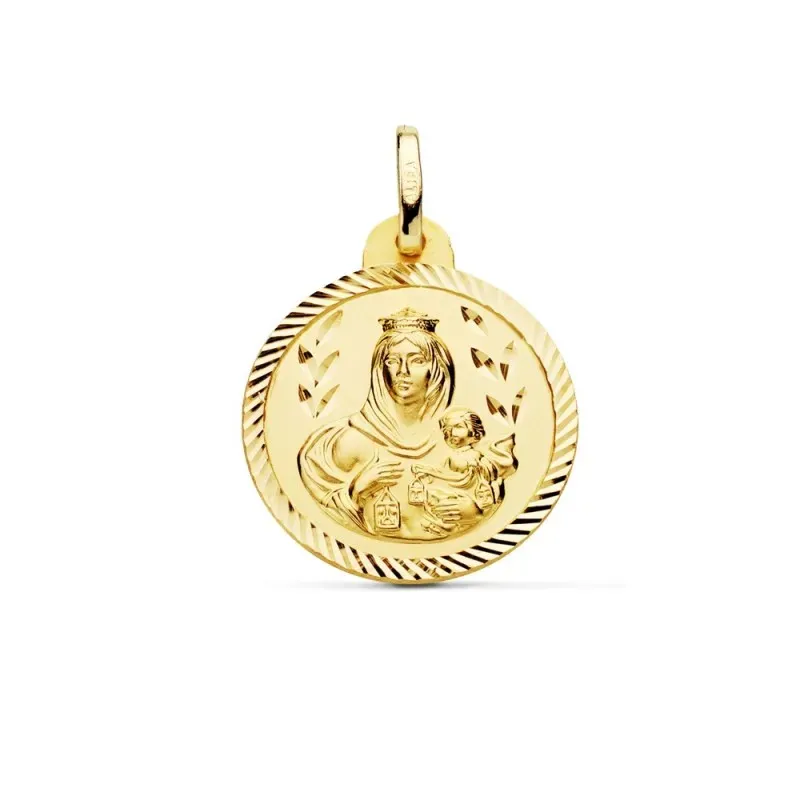 Medalla oro 18k escapulario 20mm. Corazón de Jesús Virgen del Carmen cerco tallado foma hélice
