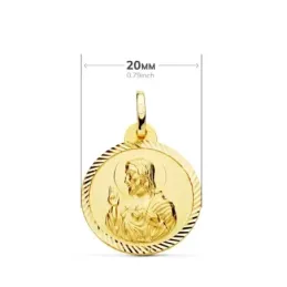 Medalla oro 18k escapulario 20mm. Corazón de Jesús Virgen del Carmen cerco tallado foma hélice