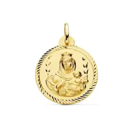 Medalla oro 18k escapulario 24mm. Corazón de Jesús Virgen del Carmen cerco tallado foma hélice