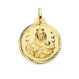 Medalla oro 18k escapulario 28mm. Corazón de Jesús Virgen del Carmen cerco tallado foma hélice