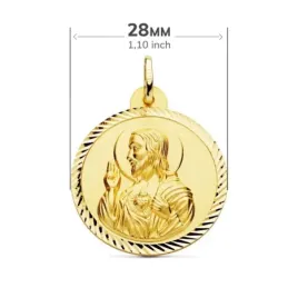 Medalla oro 18k escapulario 28mm. Corazón de Jesús Virgen del Carmen cerco tallado foma hélice