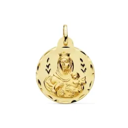 Medalla oro 18k escapulario 24mm. Corazón de Jesús Virgen del Carmen borde detalles tallados