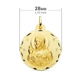 Medalla oro 18k escapulario 28mm. Corazón de Jesús Virgen del Carmen borde detalles tallados