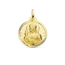 Medalla oro 18k escapulario 22mm Corazón de Jesús Virgen del Carmen calado cerco tallado foma hélice