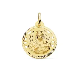 Medalla oro 18k escapulario 22mm Corazón de Jesús Virgen del Carmen calado cerco tallado foma hélice