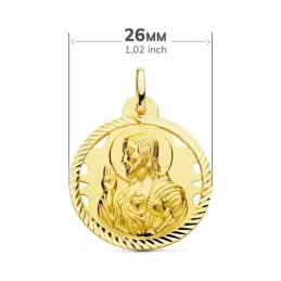 Medalla oro 18k escapulario 26mm Corazón de Jesús Virgen del Carmen calado cerco tallado foma hélice