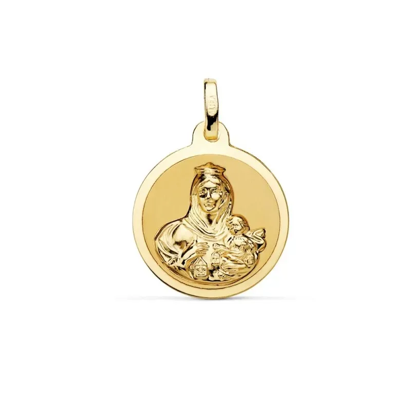 Medalla oro 18k escapulario 18mm. Corazón de Jesús Virgen del Carmen mate cerco brillo