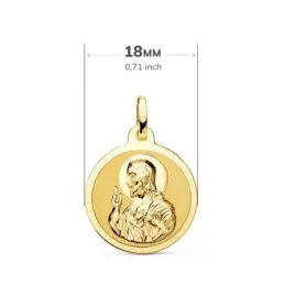 Medalla oro 18k escapulario 18mm. Corazón de Jesús Virgen del Carmen mate cerco brillo