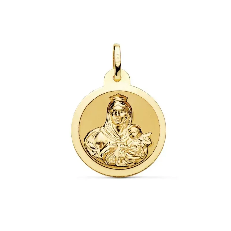 Medalla oro 18k escapulario 20mm. Corazón de Jesús Virgen del Carmen mate cerco brillo