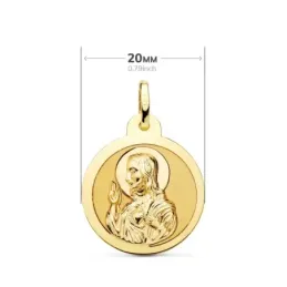 Medalla oro 18k escapulario 20mm. Corazón de Jesús Virgen del Carmen mate cerco brillo