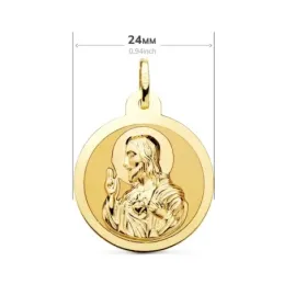 Medalla oro 18k escapulario 24mm. Corazón de Jesús Virgen del Carmen mate cerco brillo