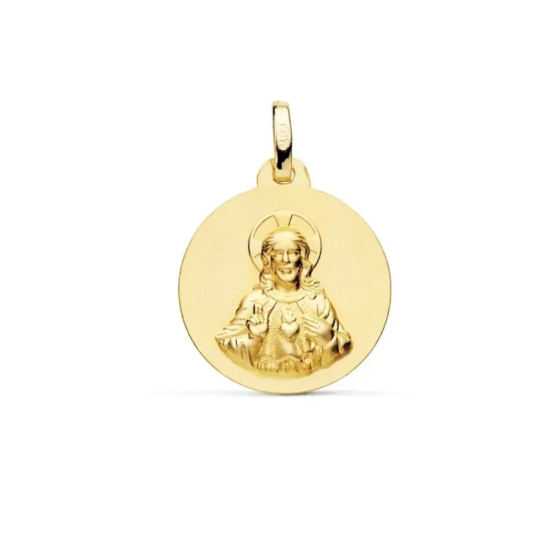 Medalla oro 18k escapulario 18mm. Corazón de Jesús Virgen del Carmen liso