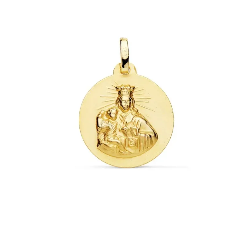 Medalla oro 18k escapulario 18mm. Corazón de Jesús Virgen del Carmen liso