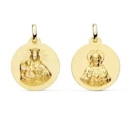 Medalla oro 18k escapulario 18mm. Corazón de Jesús Virgen del Carmen liso