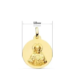 Medalla oro 18k escapulario 18mm. Corazón de Jesús Virgen del Carmen liso