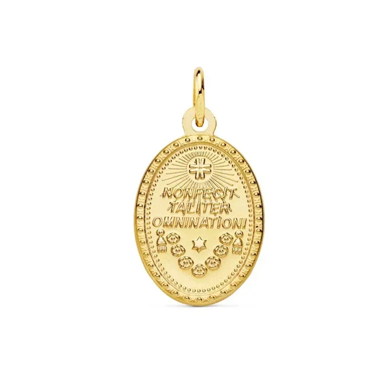 Medalla oro 18k oval 18mm. Virgen de Guadalupe de Mexico trasera detalle