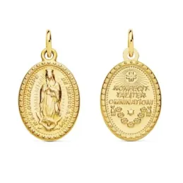 Medalla oro 18k oval 18mm. Virgen de Guadalupe de Mexico trasera detalle