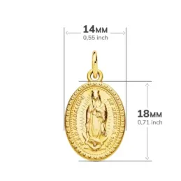 Medalla oro 18k oval 18mm. Virgen de Guadalupe de Mexico trasera detalle