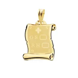 Colgante oro 18k pergamino 18mm. G.S. R.H. fondo mate detalles cerco brillo