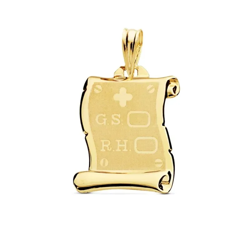 Colgante oro 18k pergamino 18mm. G.S. R.H. fondo mate detalles cerco brillo