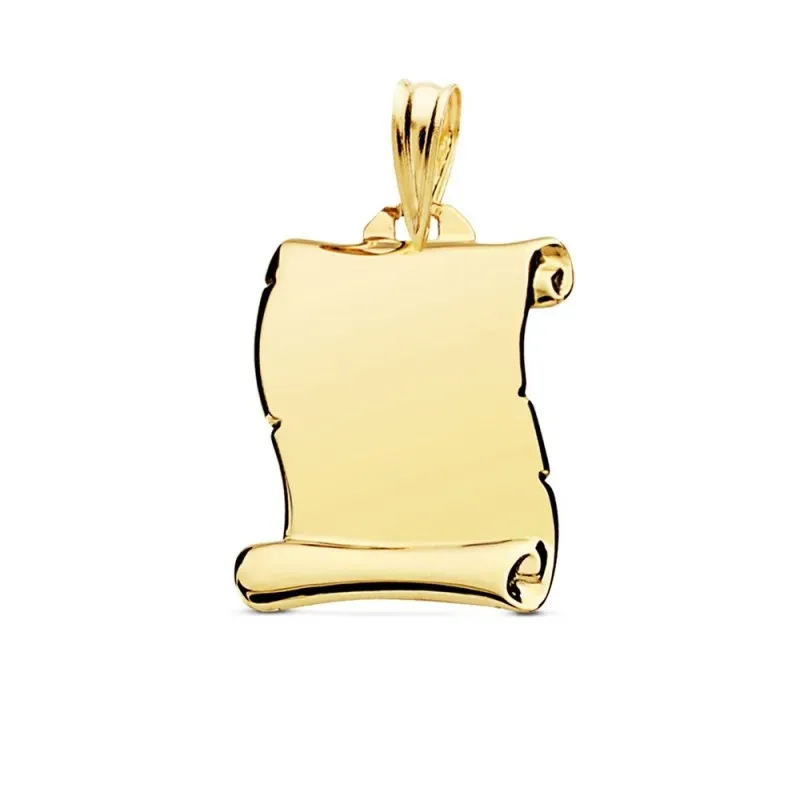Colgante oro 18k pergamino 18mm. liso brillo